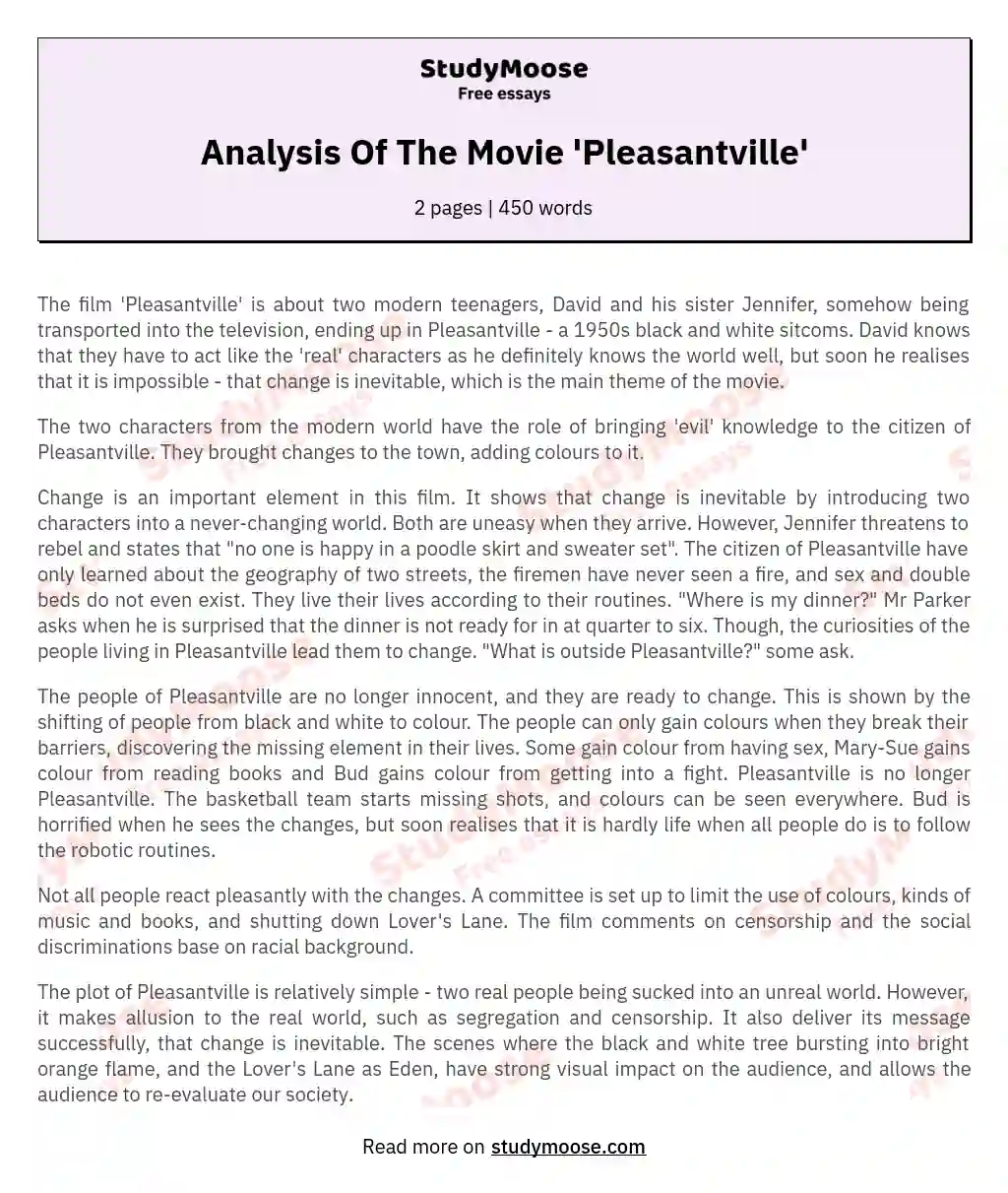 Analysis Of The Movie 'Pleasantville' essay