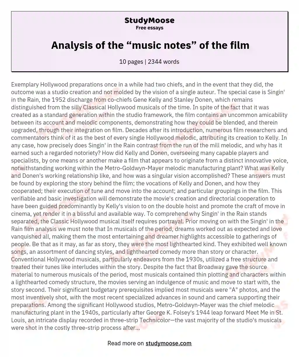 Analysis of the “music notes” of the film