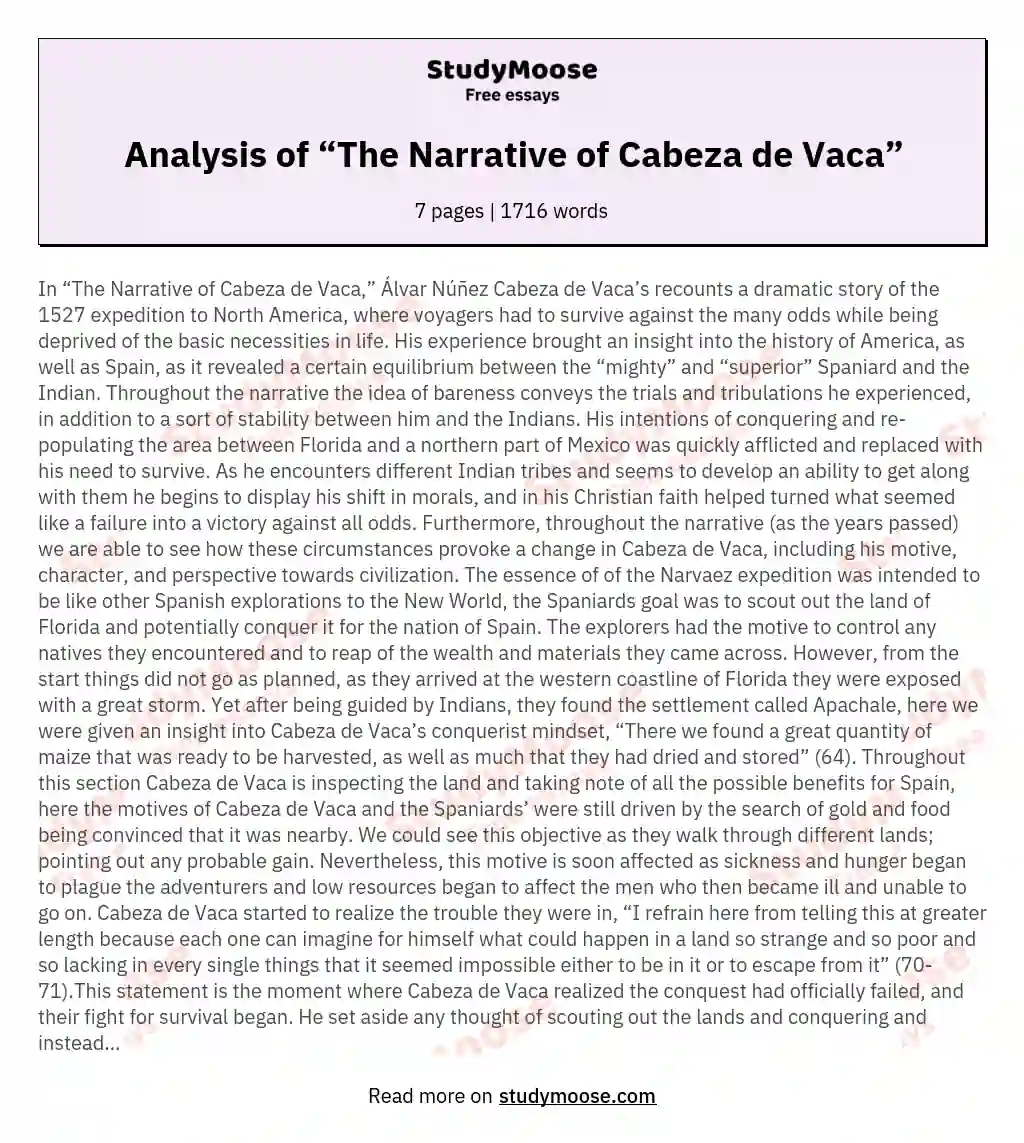 Analysis of “The Narrative of Cabeza de Vaca” essay