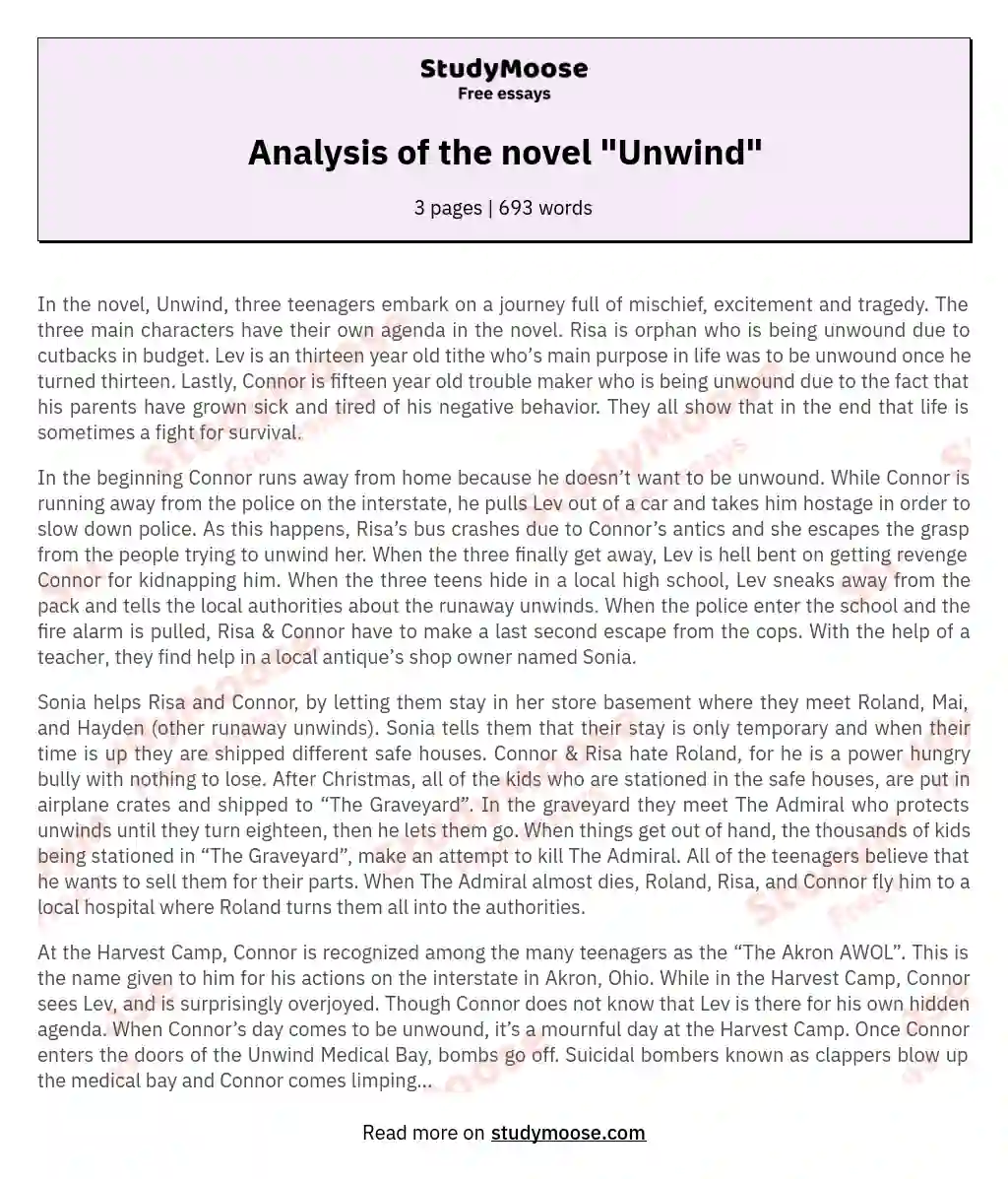 Analysis of the novel "Unwind"