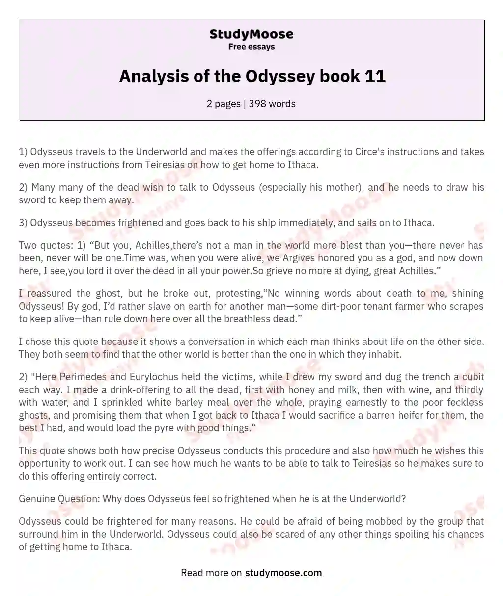 Analysis of the Odyssey book 11 essay