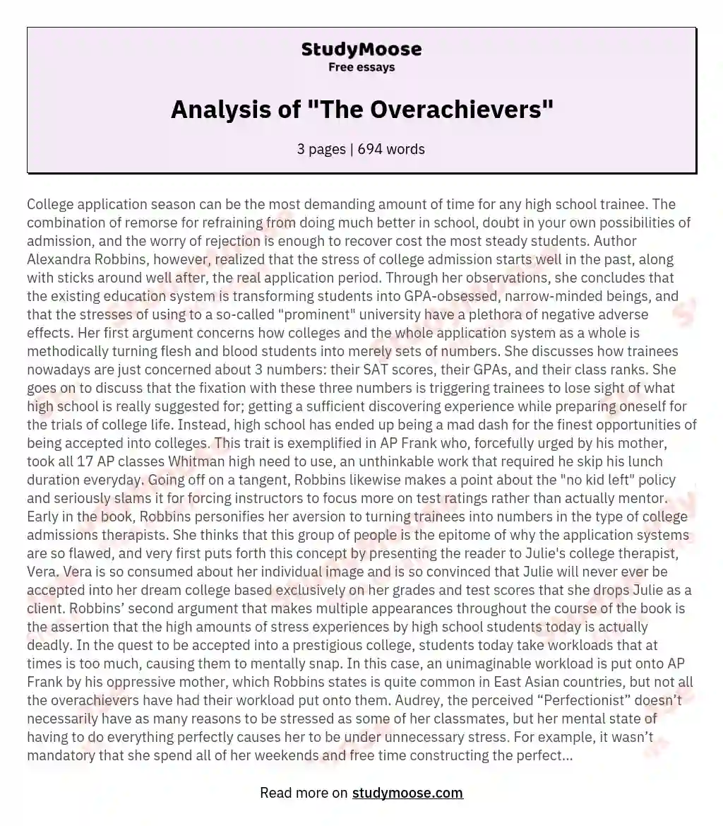 Analysis of "The Overachievers" essay