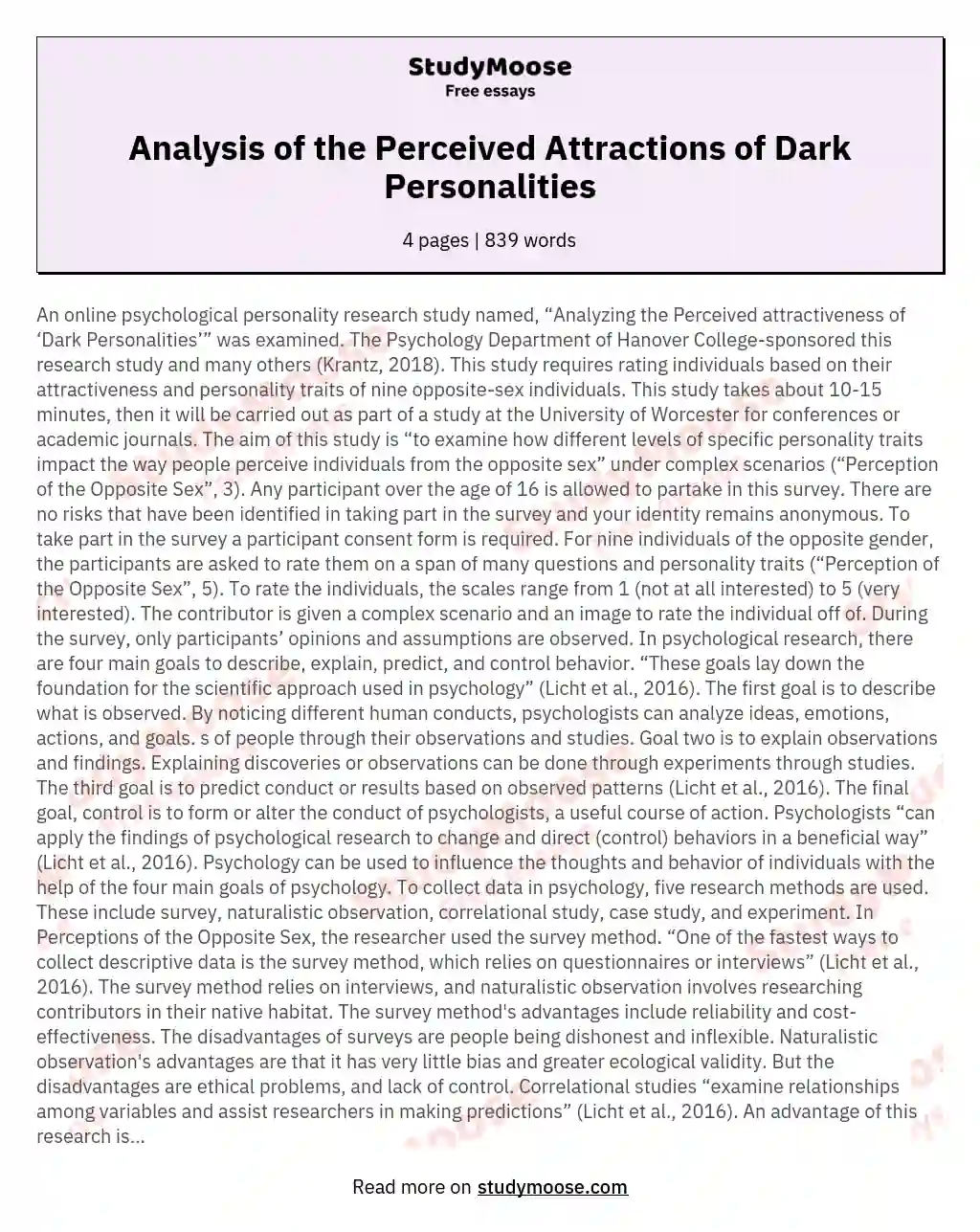 Analysis of the Perceived Attractions of Dark Personalities essay