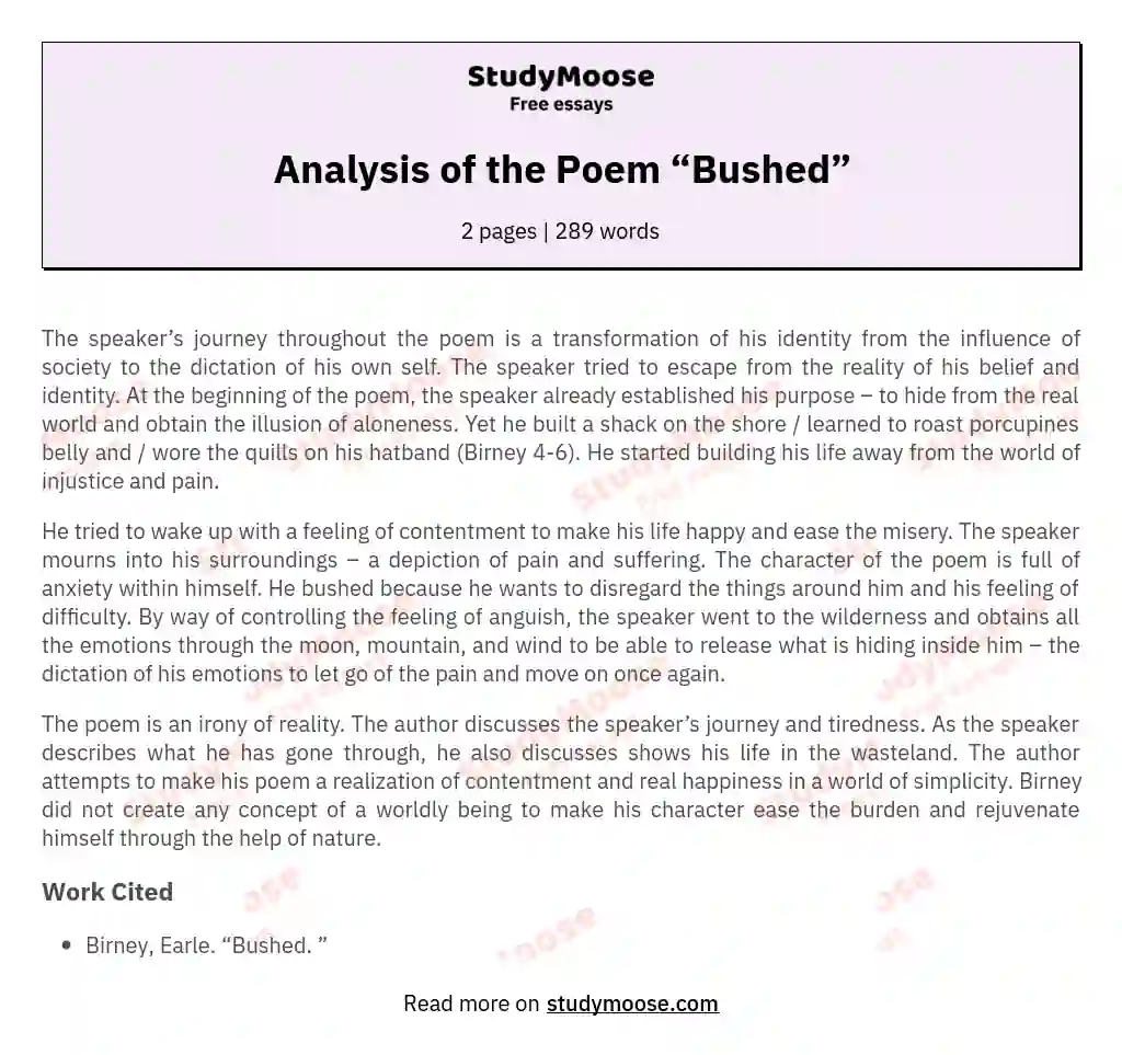 Analysis of the Poem “Bushed” essay