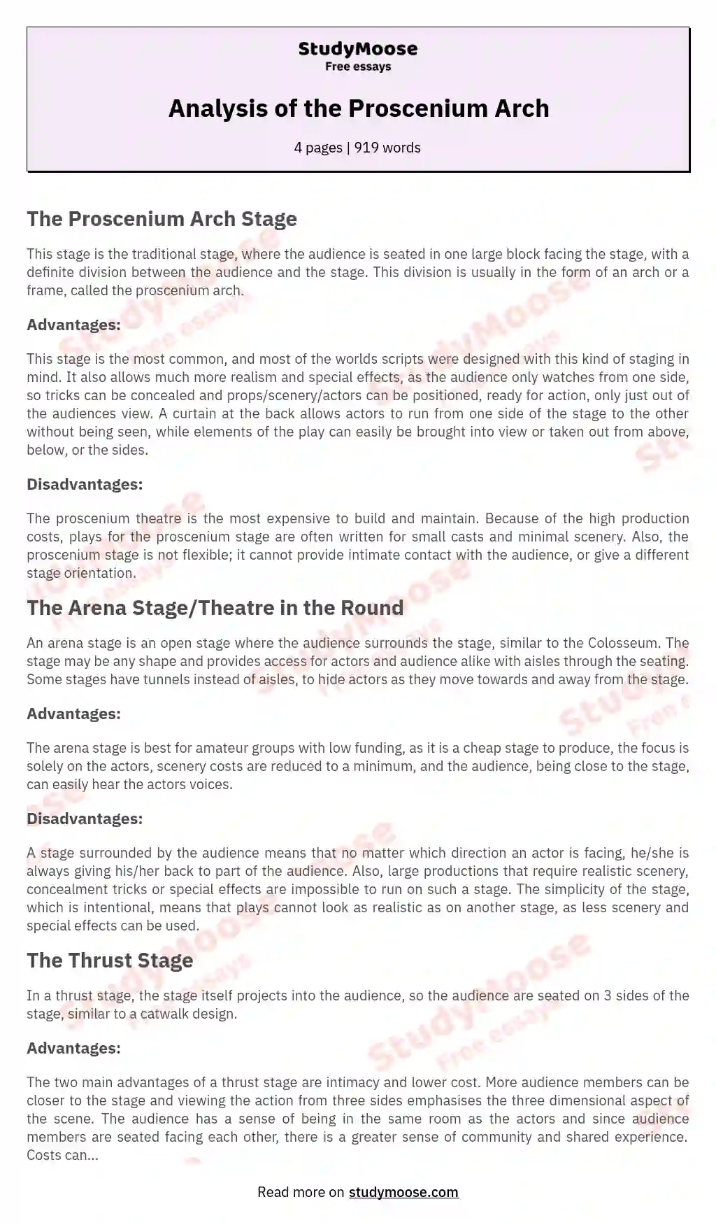 Analysis of the Proscenium Arch essay