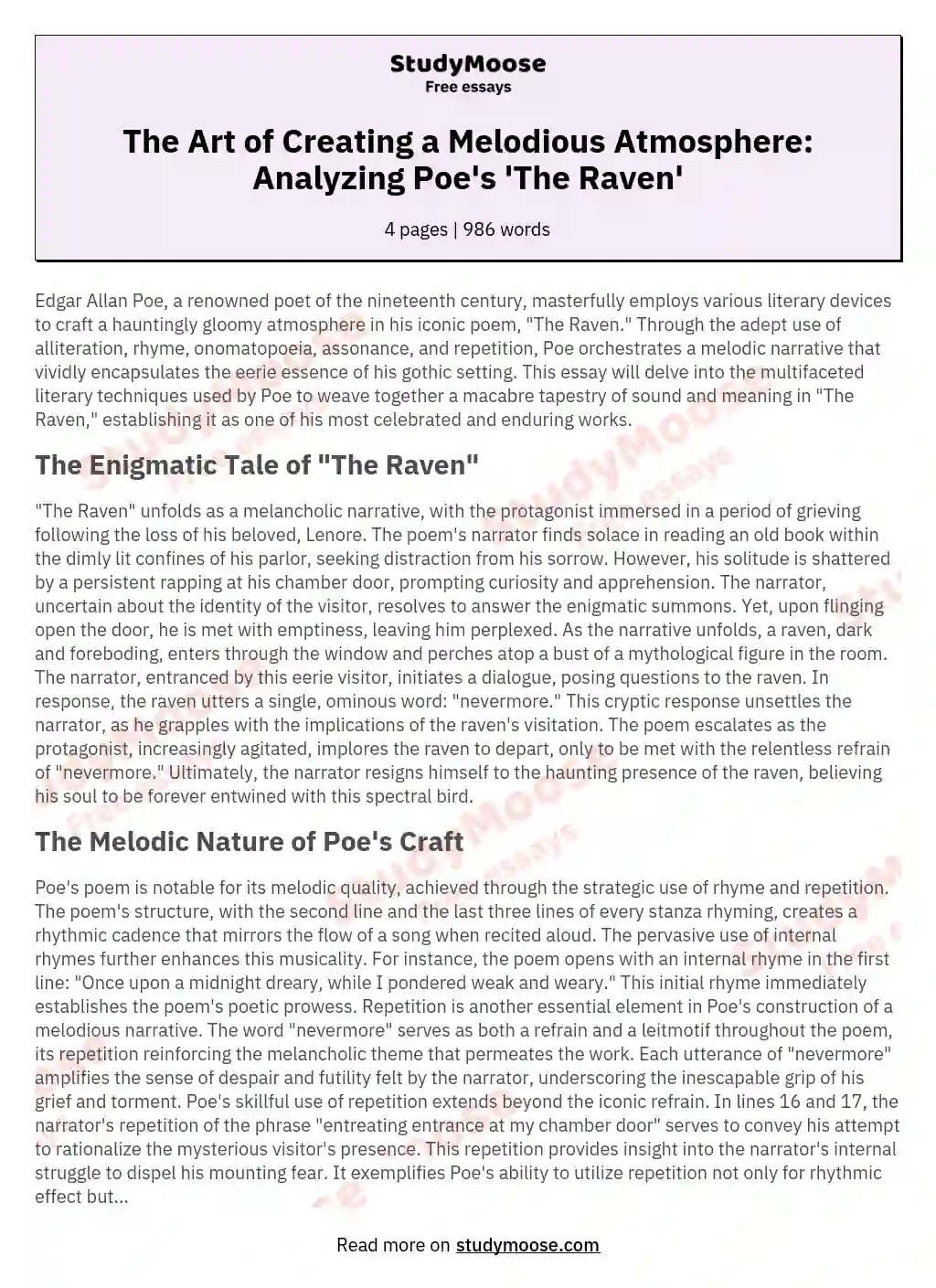 The Art of Creating a Melodious Atmosphere: Analyzing Poe's 'The Raven'