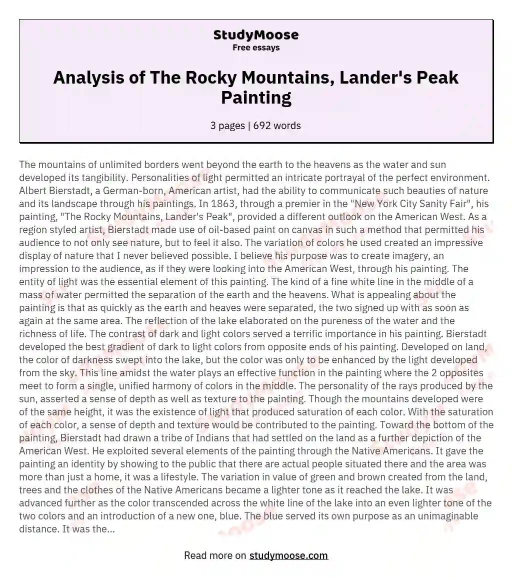 Analysis of The Rocky Mountains, Lander's Peak Painting essay