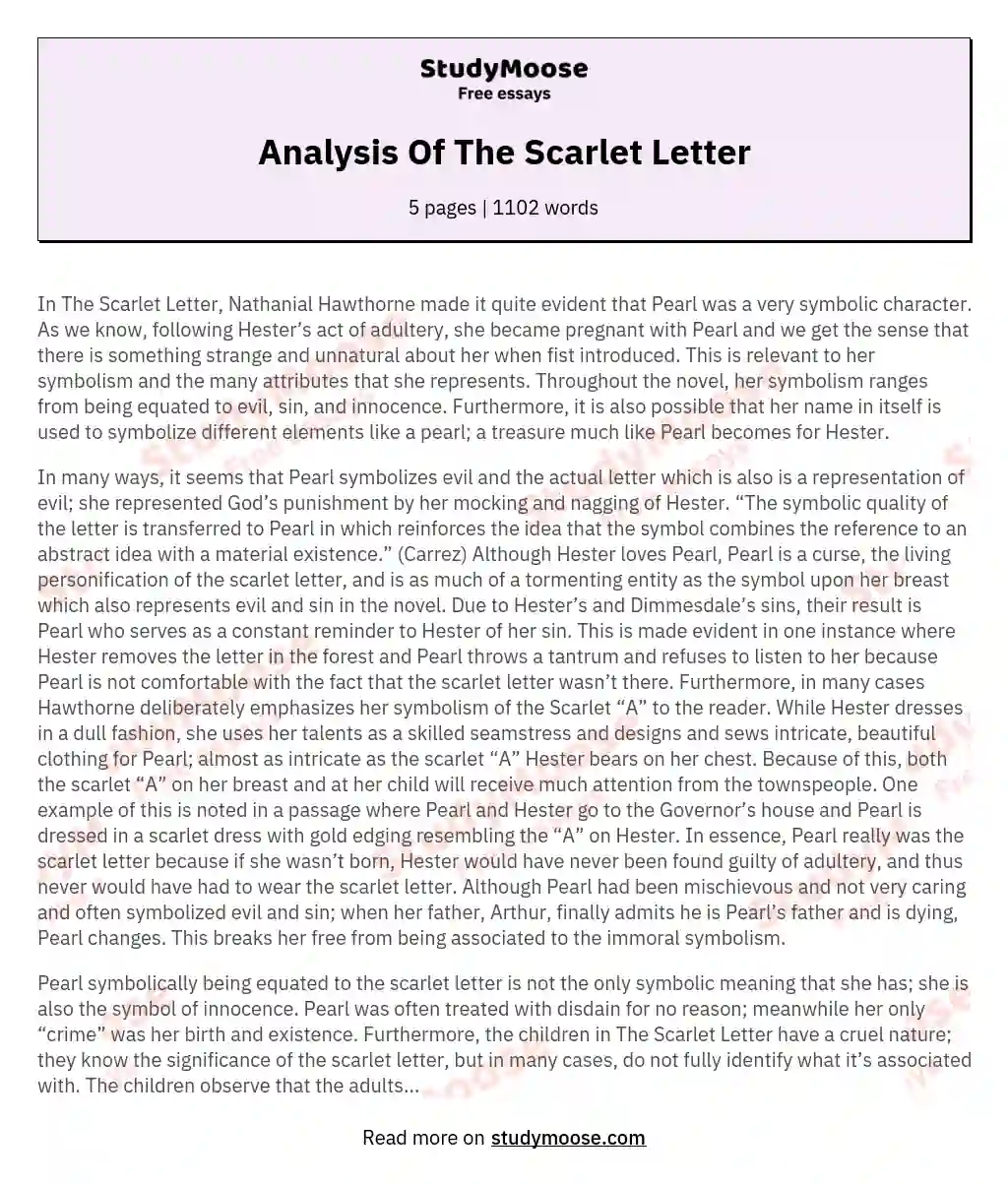 Analysis Of The Scarlet Letter