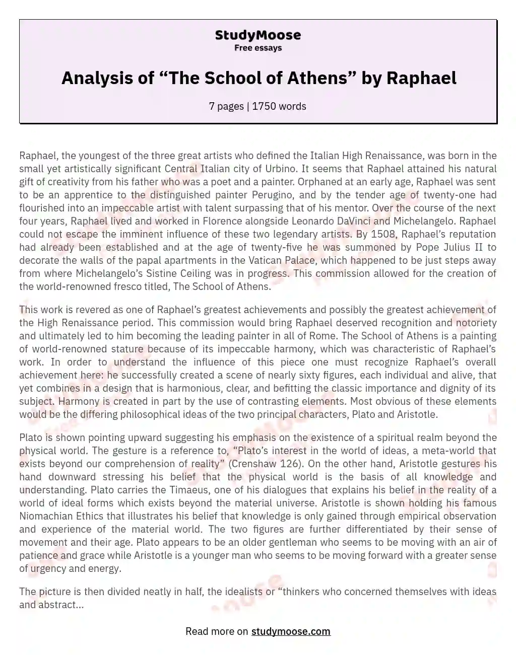Analysis of “The School of Athens” by Raphael