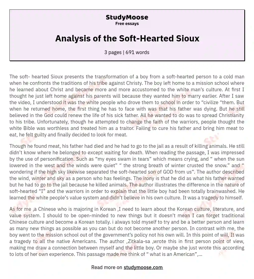 Analysis of the Soft-Hearted Sioux essay