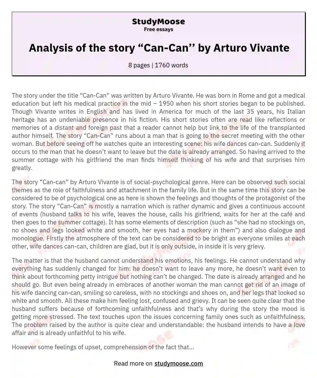 Analysis of the story “Can-Can’’ by Arturo Vivante essay