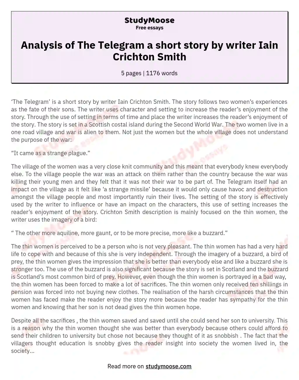 Analysis of The Telegram a short story by writer Iain Crichton Smith essay
