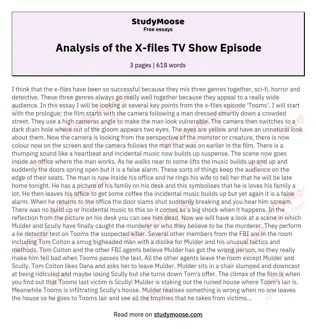 Analysis of the X-files TV Show Episode essay