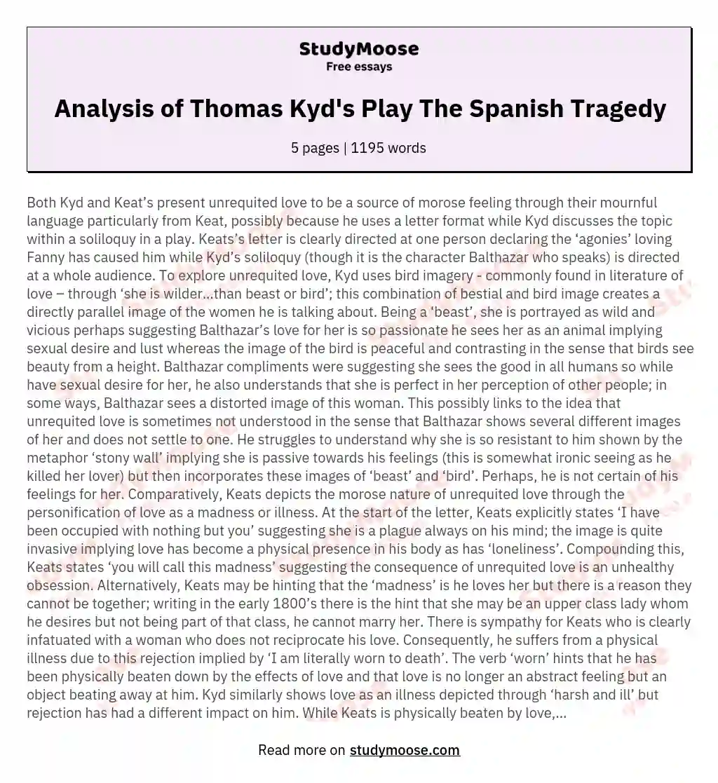 Analysis of Thomas Kyd's Play The Spanish Tragedy essay