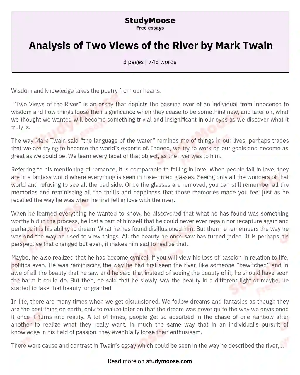 Analysis of Two Views of the River by Mark Twain essay