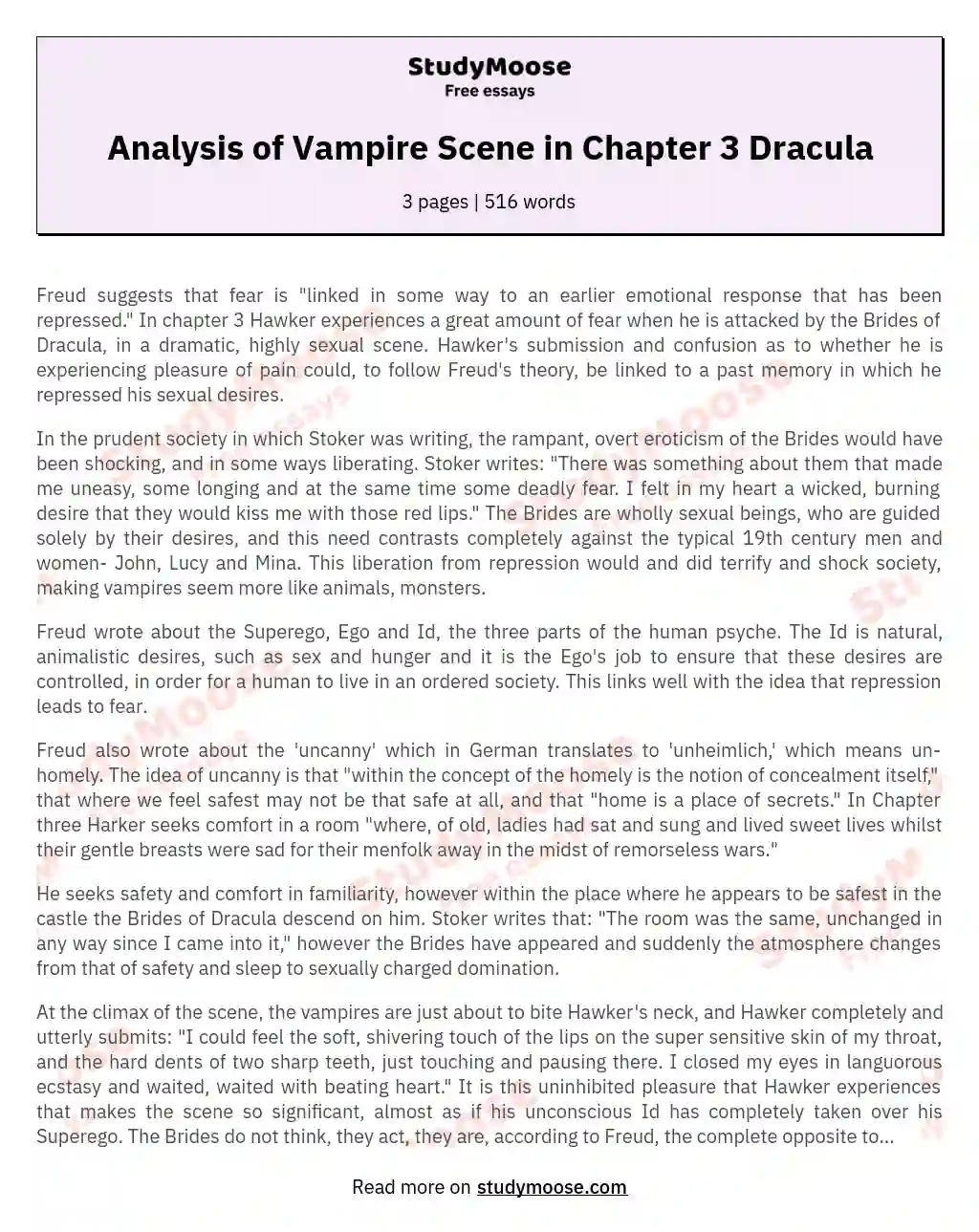 Analysis of Vampire Scene in Chapter 3 Dracula essay