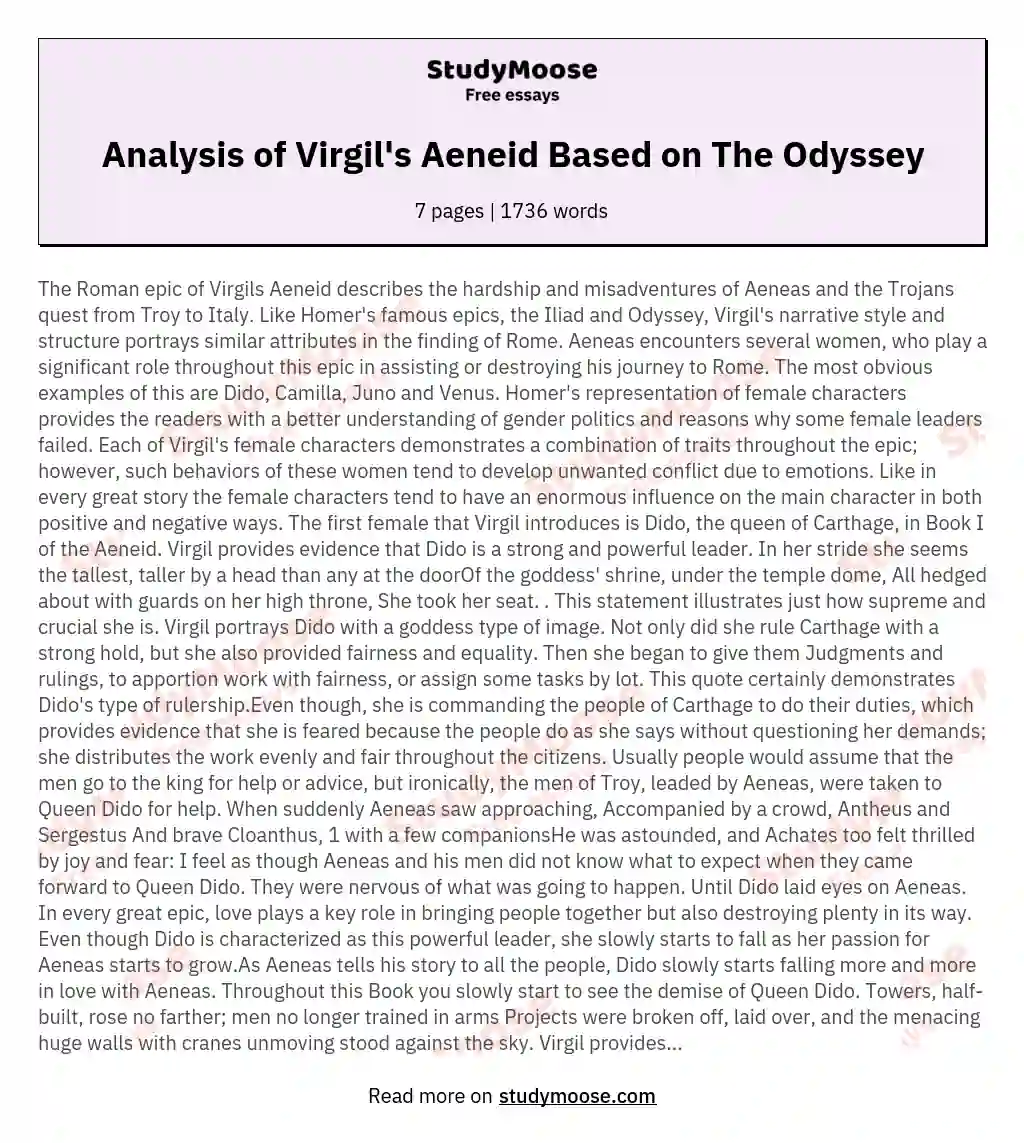 Analysis of Virgil's Aeneid Based on The Odyssey essay