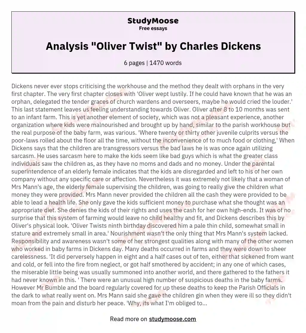 Analysis "Oliver Twist" by Charles Dickens