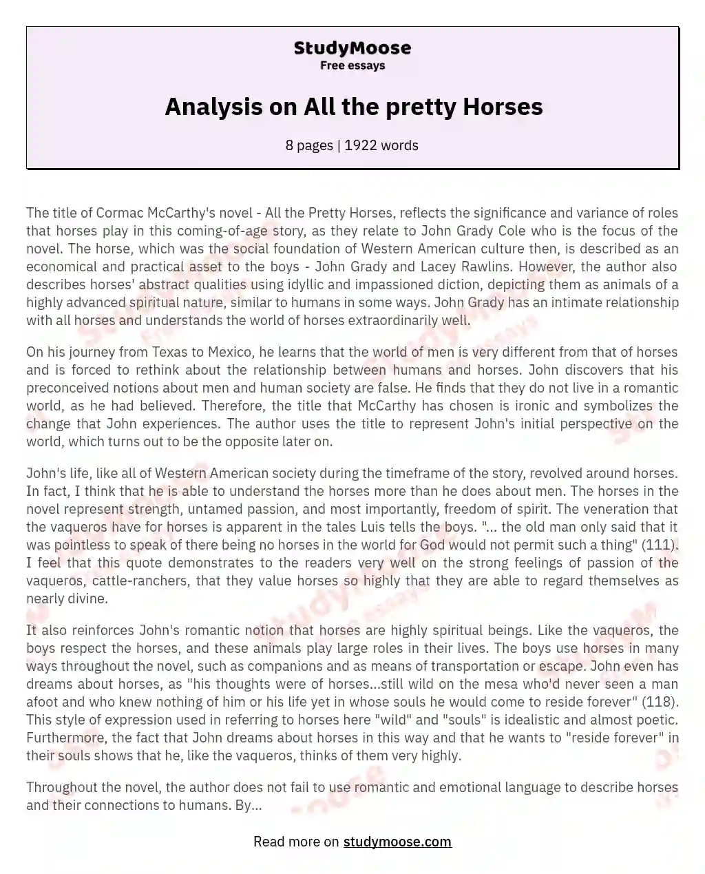 Analysis on All the pretty Horses