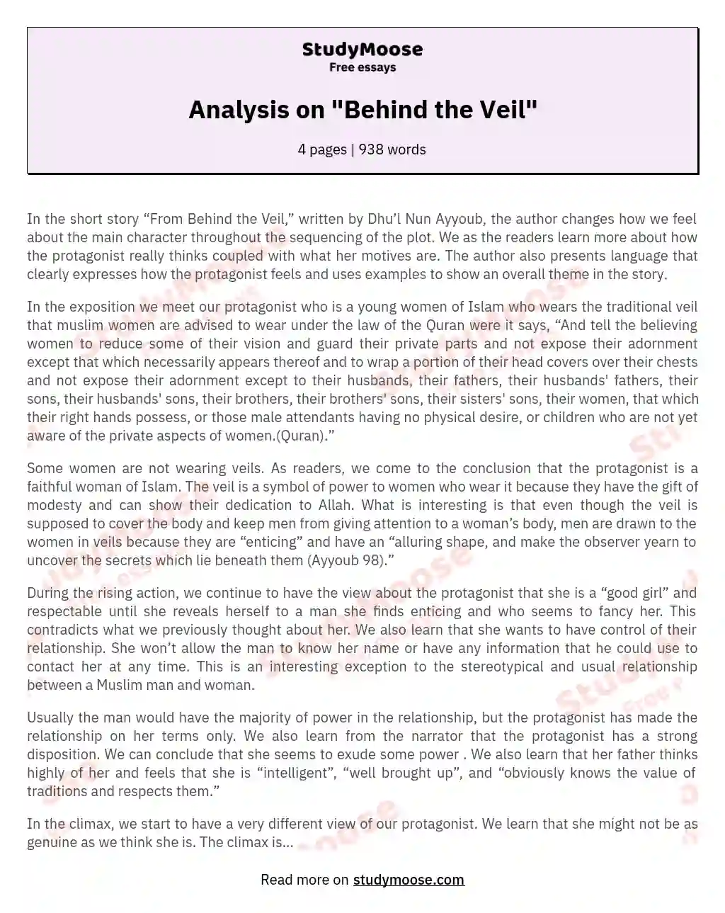Analysis on "Behind the Veil" essay