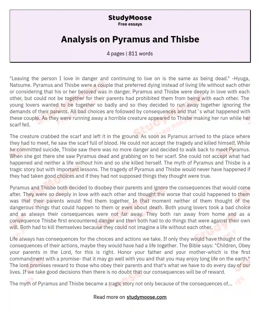 Analysis on Pyramus and Thisbe essay
