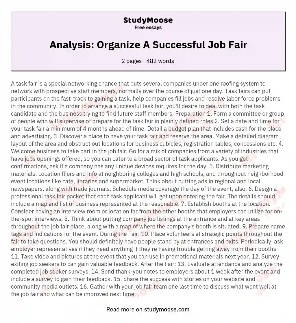 Analysis: Organize A Successful Job Fair essay