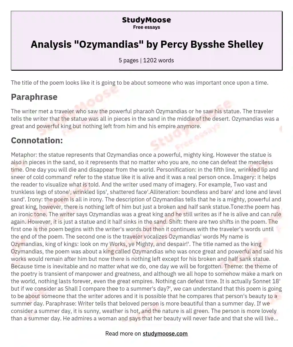 Analysis "Ozymandias" by Percy Bysshe Shelley
