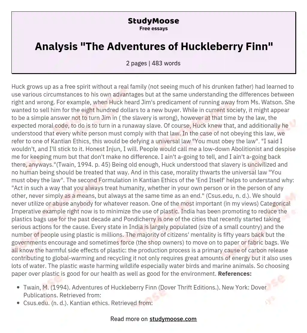 Analysis "The Adventures of Huckleberry Finn"