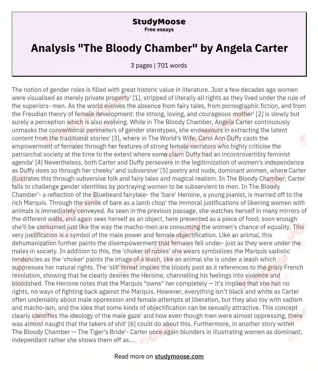 Analysis "The Bloody Chamber" by Angela Carter essay
