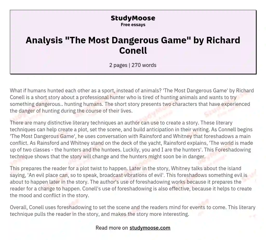 Analysis "The Most Dangerous Game" by Richard Conell essay
