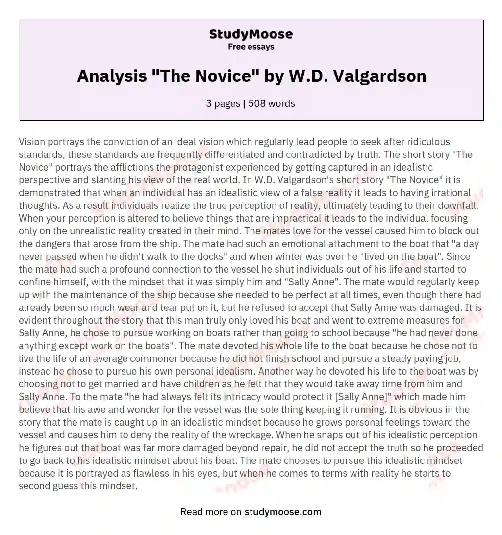 Analysis "The Novice" by W.D. Valgardson essay