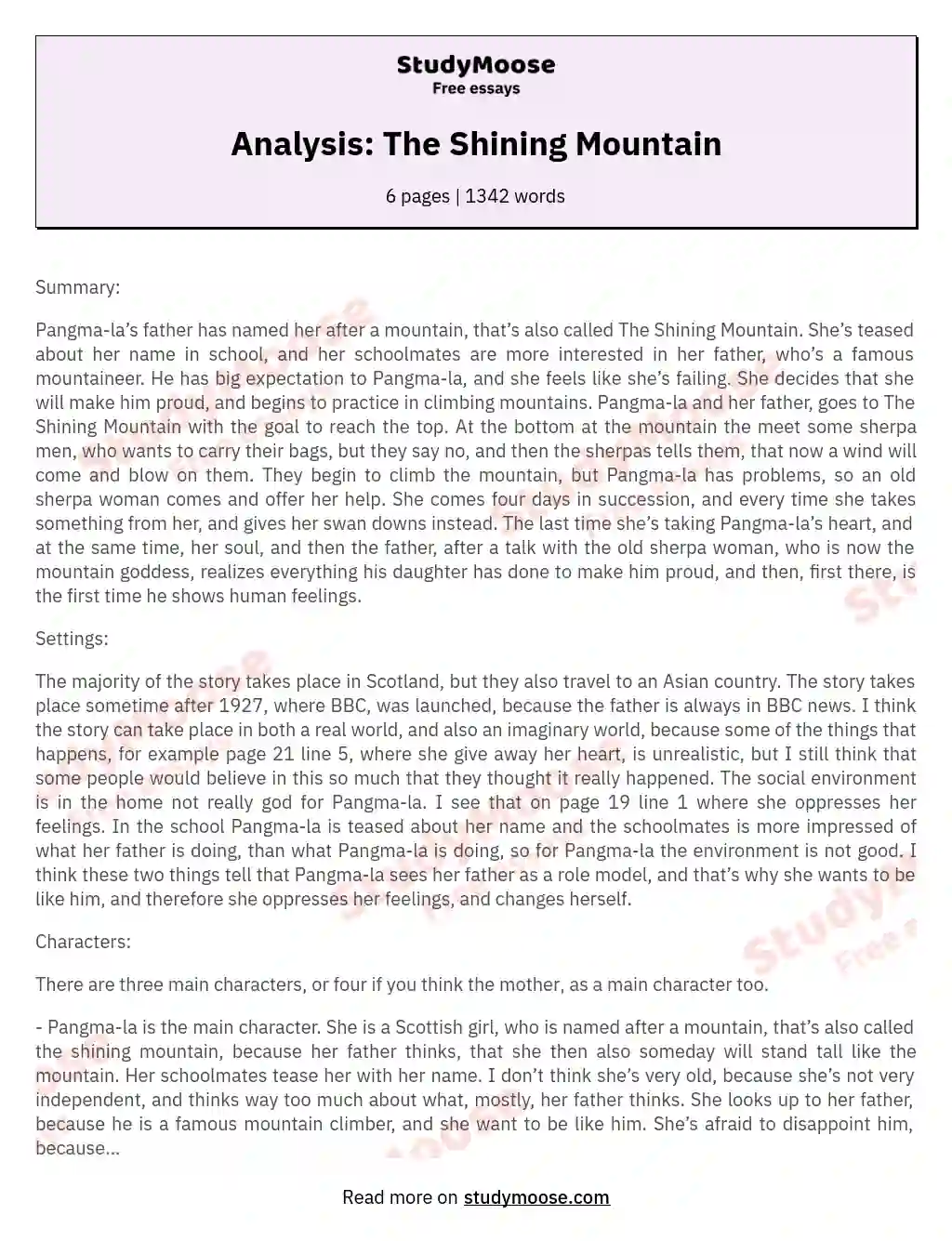 Analysis: The Shining Mountain essay
