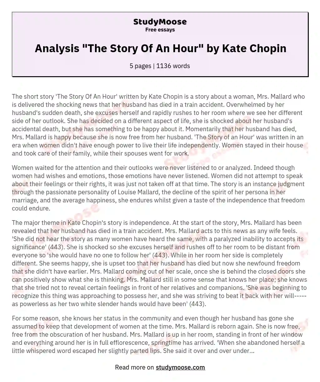 Analysis "The Story Of An Hour" by Kate Chopin