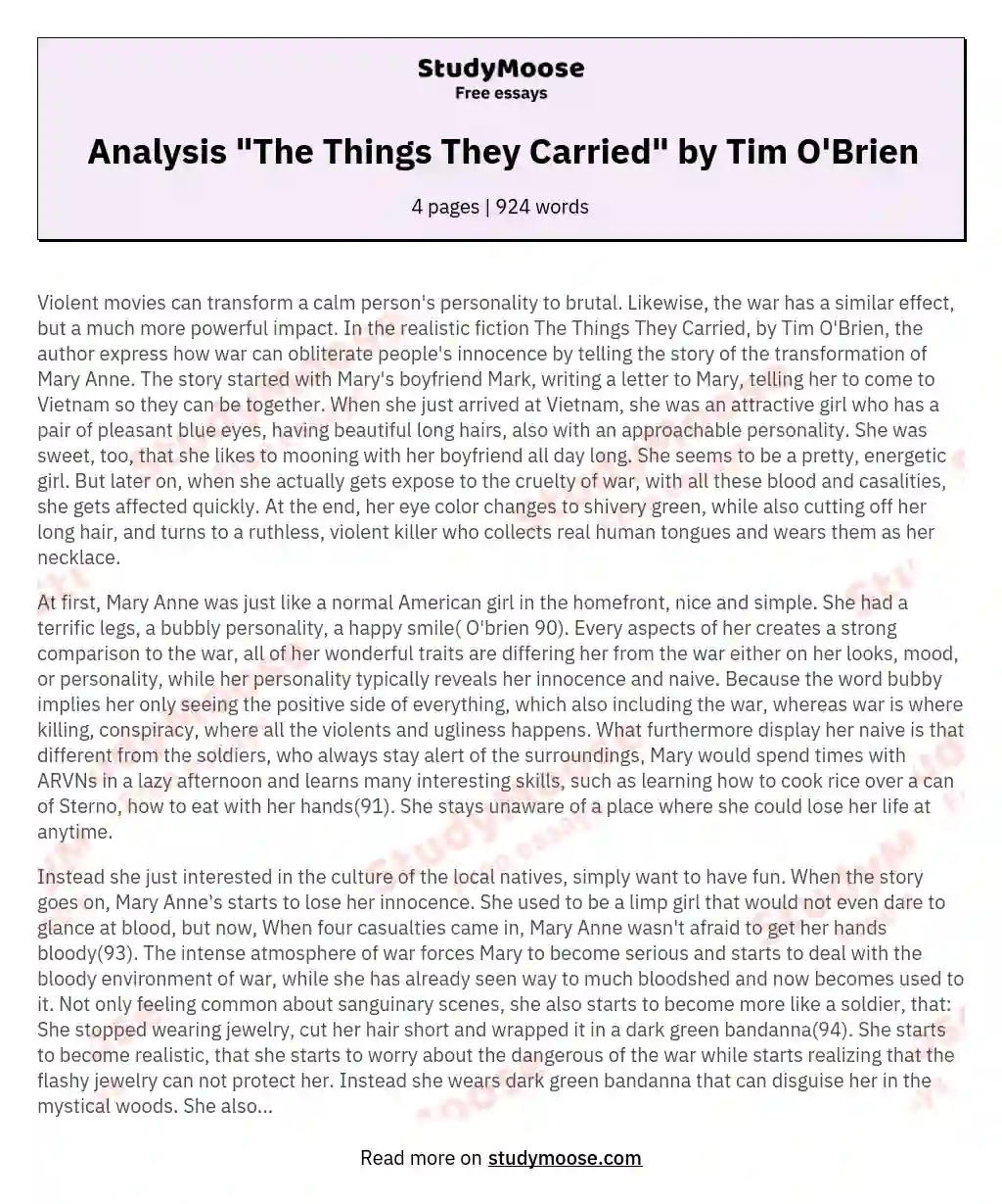 Analysis "The Things They Carried" by Tim O'Brien