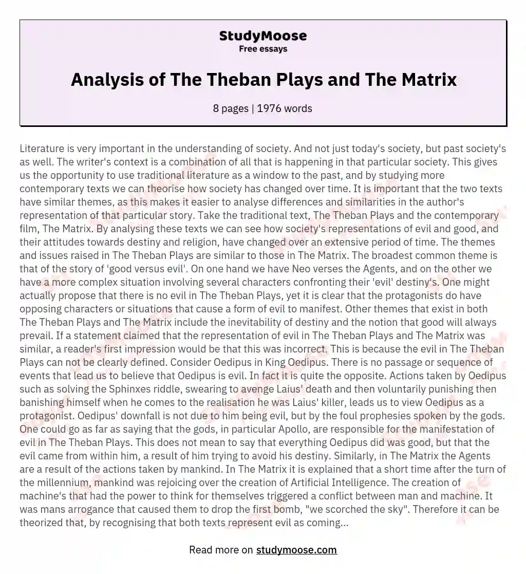 Analysis of The Theban Plays and The Matrix essay
