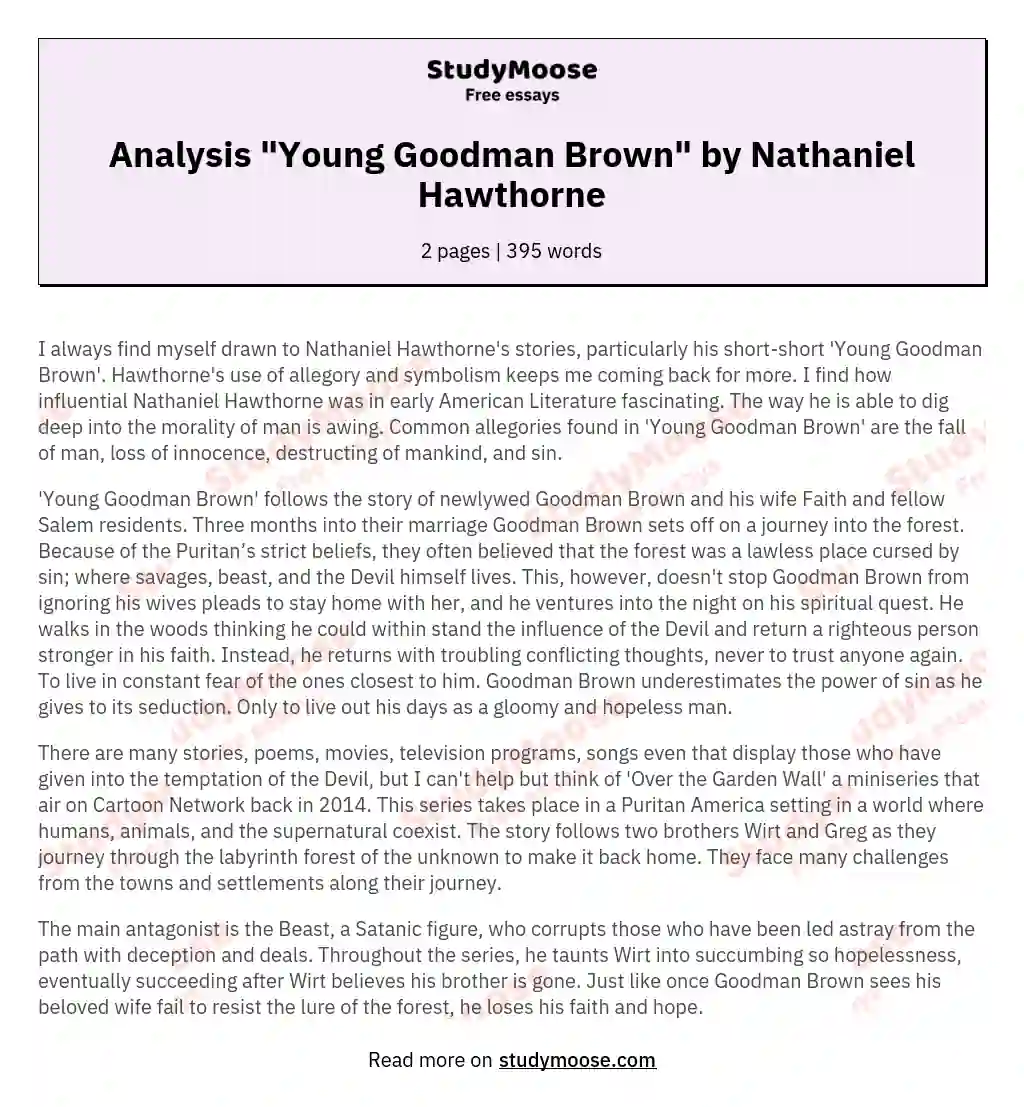 Analysis "Young Goodman Brown" by Nathaniel Hawthorne