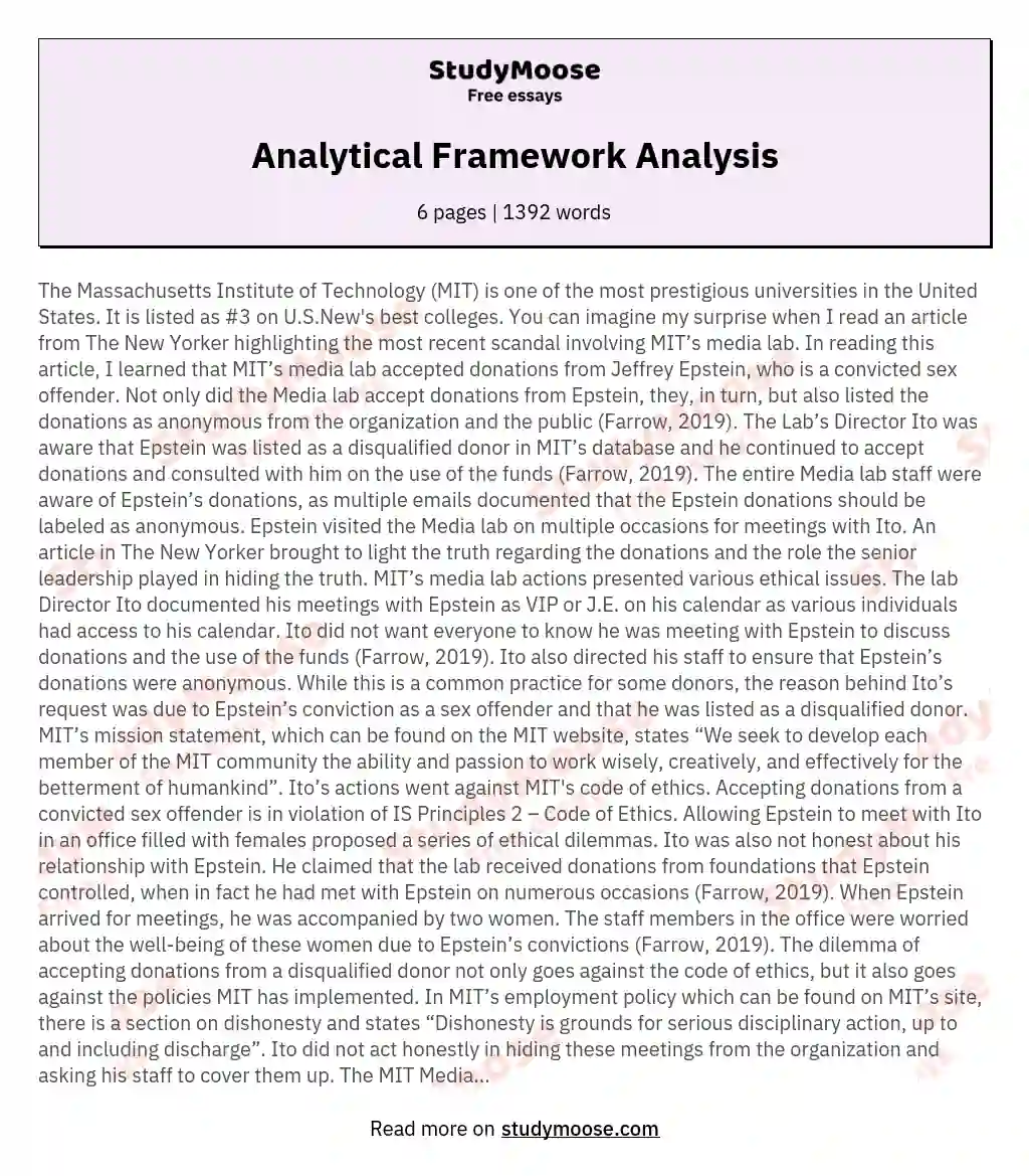 analytical framework essay example