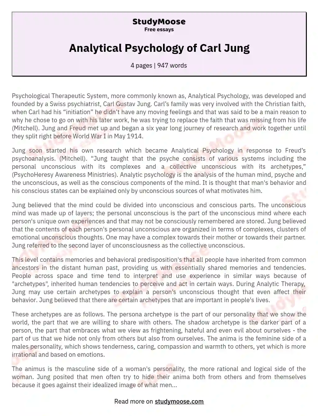 Analytical Psychology of Carl Jung essay
