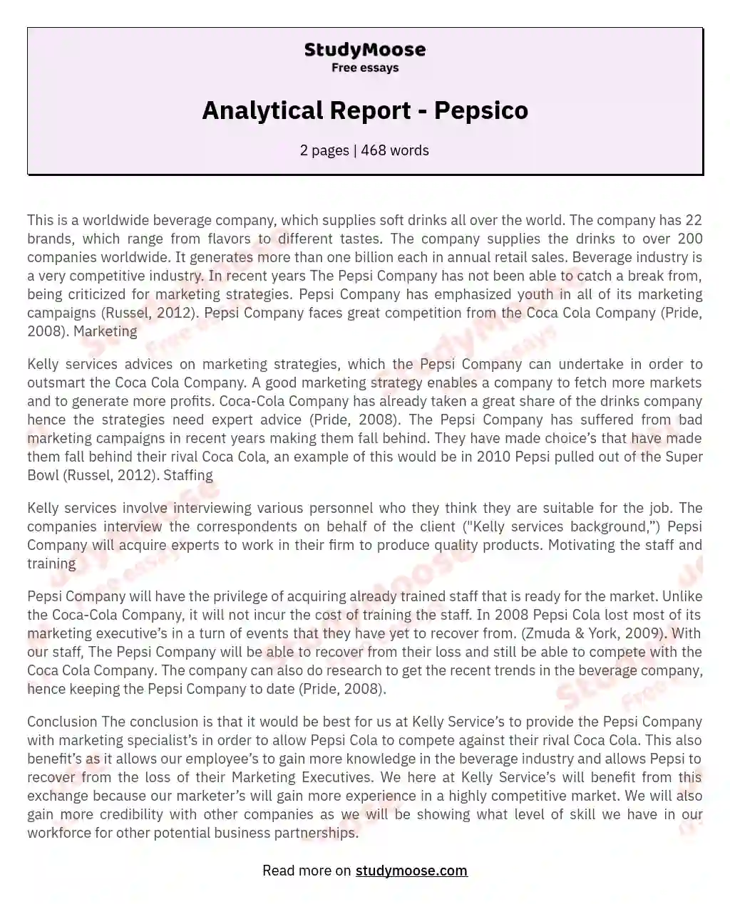 Analytical Report - Pepsico essay