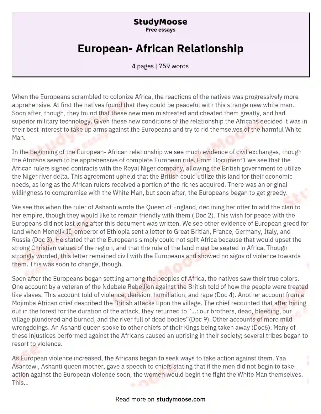 Forging Resilience: The Colonial Encounter between Europeans and Africans essay