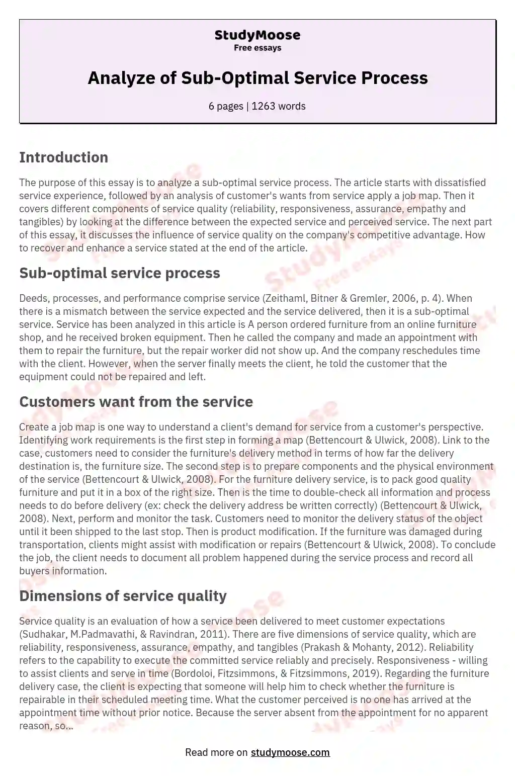 Analyze of Sub-Optimal Service Process essay