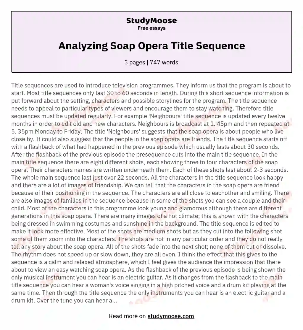 Analyzing Soap Opera Title Sequence essay