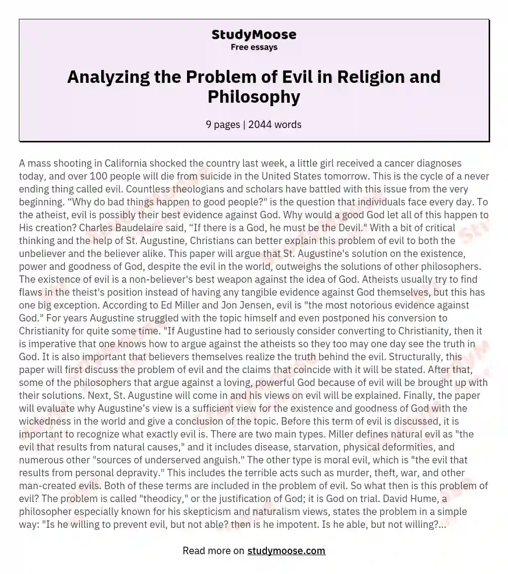 problem of evil philosophy essay