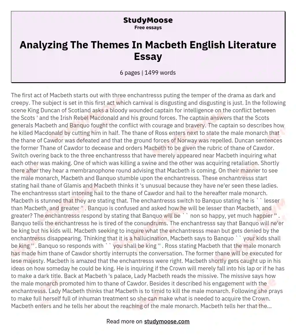 Analyzing The Themes In Macbeth English Literature Essay