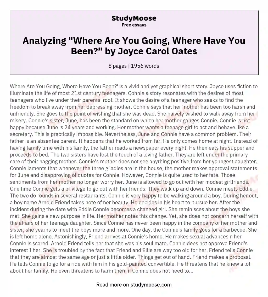 Analyzing "Where Are You Going, Where Have You Been?" by Joyce Carol Oates essay
