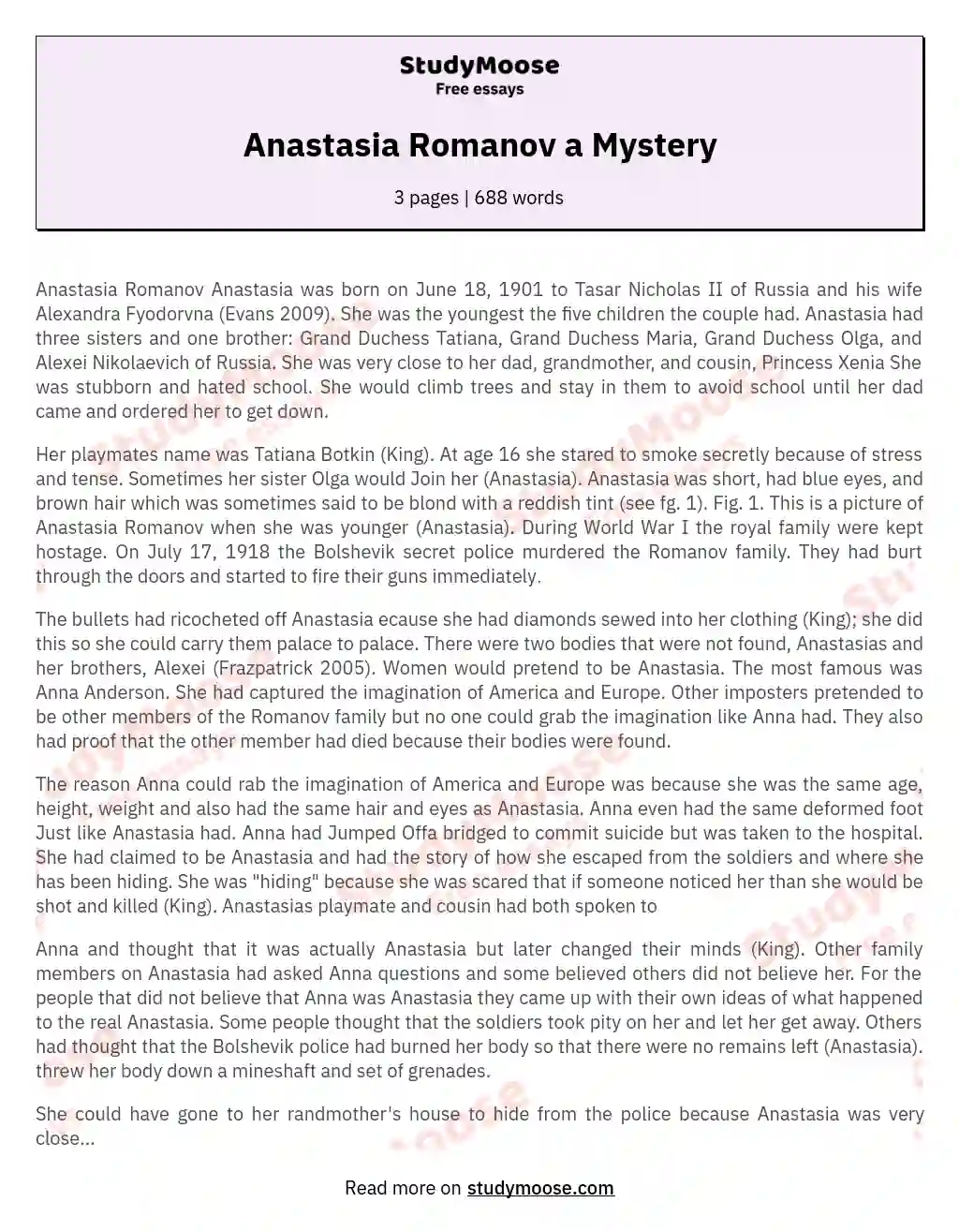 Anastasia Romanov a Mystery