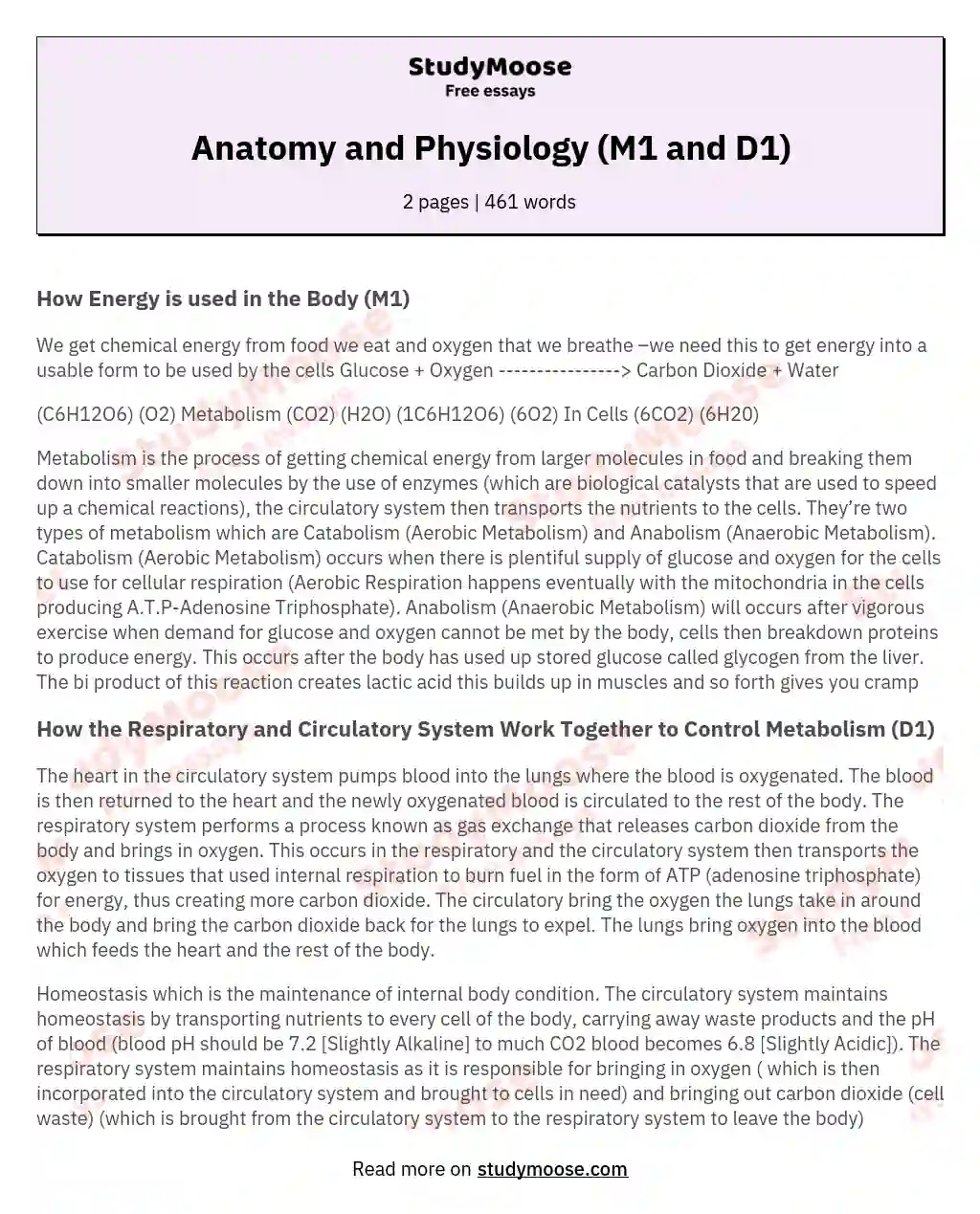 Anatomy and Physiology (M1 and D1)