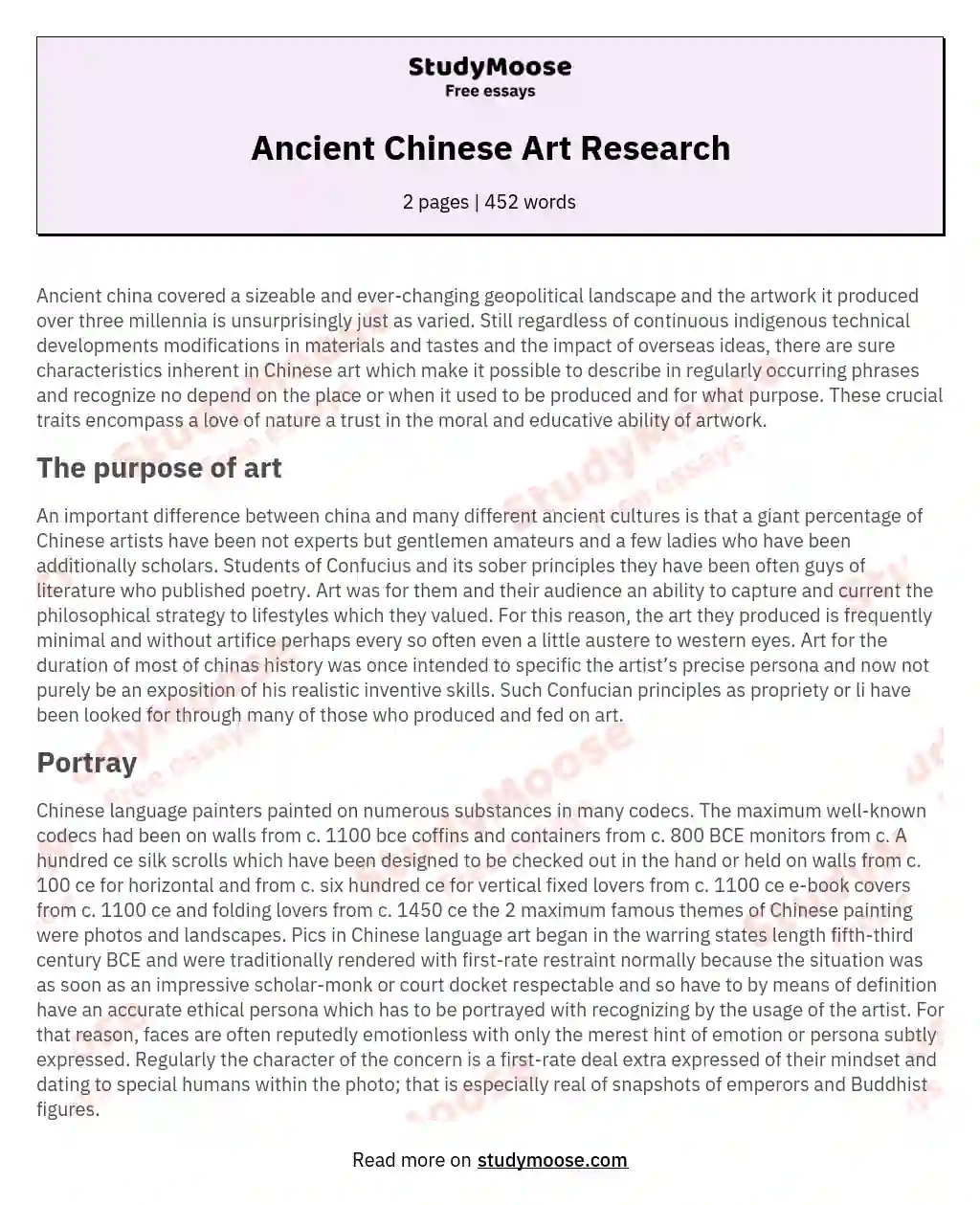 Ancient Chinese Art Research essay