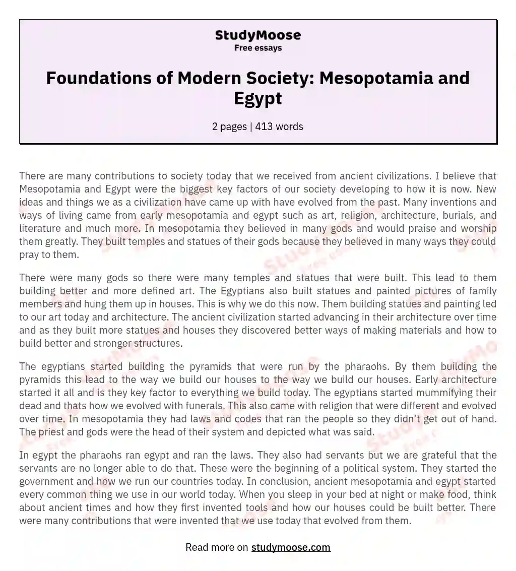 Foundations of Modern Society: Mesopotamia and Egypt essay