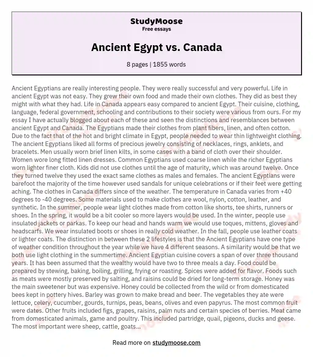 Ancient Egypt vs. Canada essay
